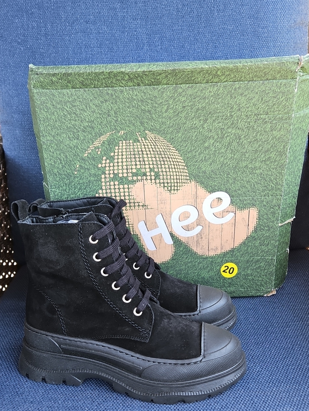 Hee Black Platform Combat Boots Suede Leather Cap Toe New Chunky